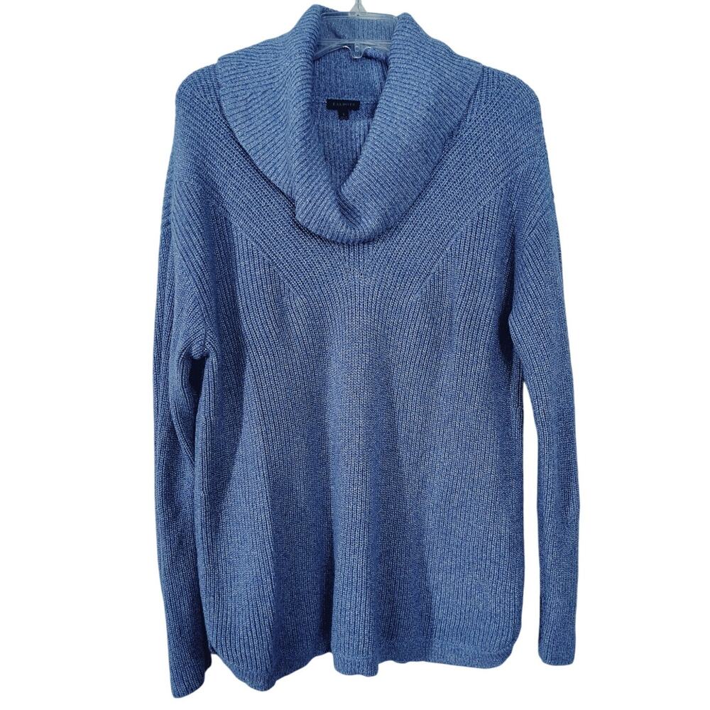 Talbots Funnel Neck Sweater Women's Sz L Blue Cable Knit Long Sleeve Pullover